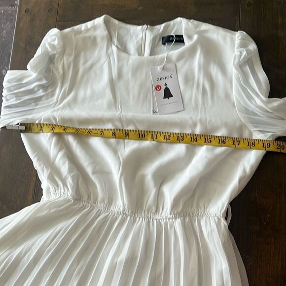 ZESICA Fall Long Sleeve Chiffon Casual Crew Neck Pleated A Line Flowy Midi Dress - Picture 7 of 12